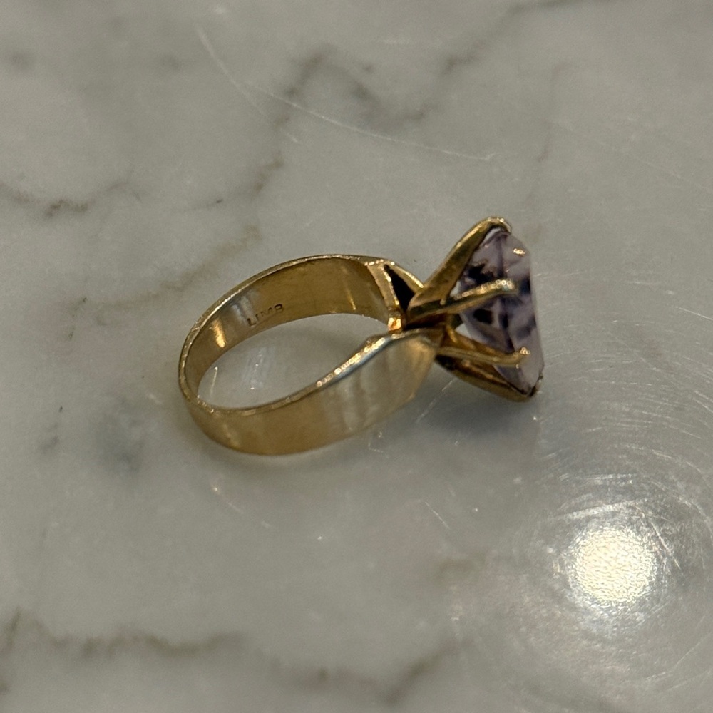 14k GOLD & AMETHYST Rose de France Cocktail Ring, Circa 1960s–70s - Picture 5 of 9